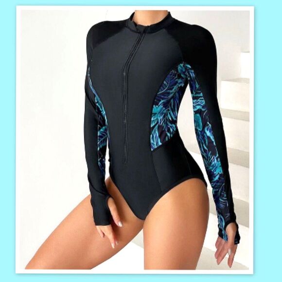 Women's One Piece Bathing Suit Long Sleeve Zipper Rash Guard Surf DivingSwimsuit - Picture 1 of 5